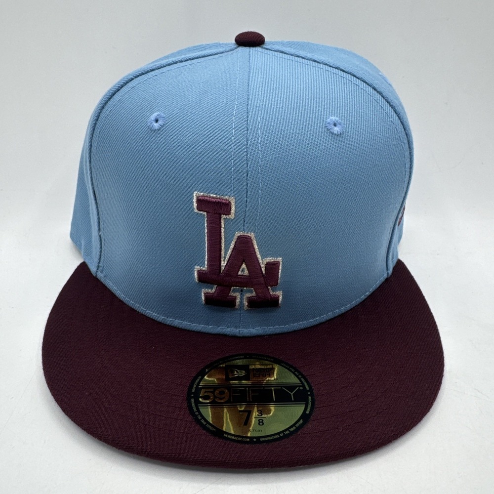 New Era 59Fifty LOS ANGELES DODGERS Fitted Cap 7 3/8 Burgundy & Powder Blue